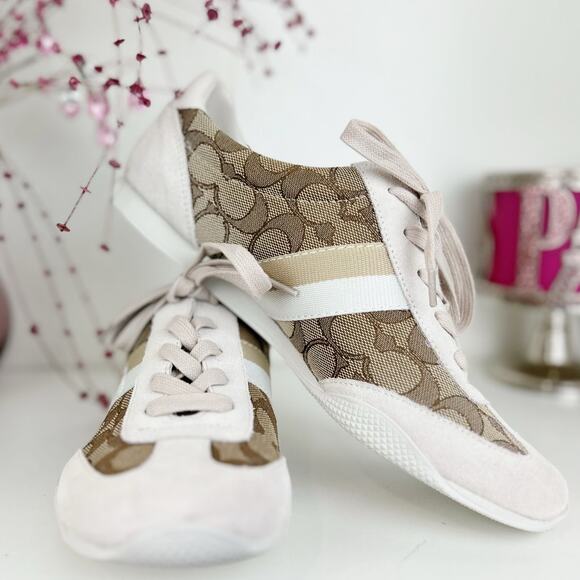 Coach NWB Kelson Kelson Outline Signature Suede Sneakers Khaki Chalk Size 8M - Picture 15 of 16